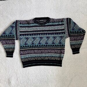 Vintage Expressions International Geometric Aztec Knit Sweater 90s Y2K boyfriend